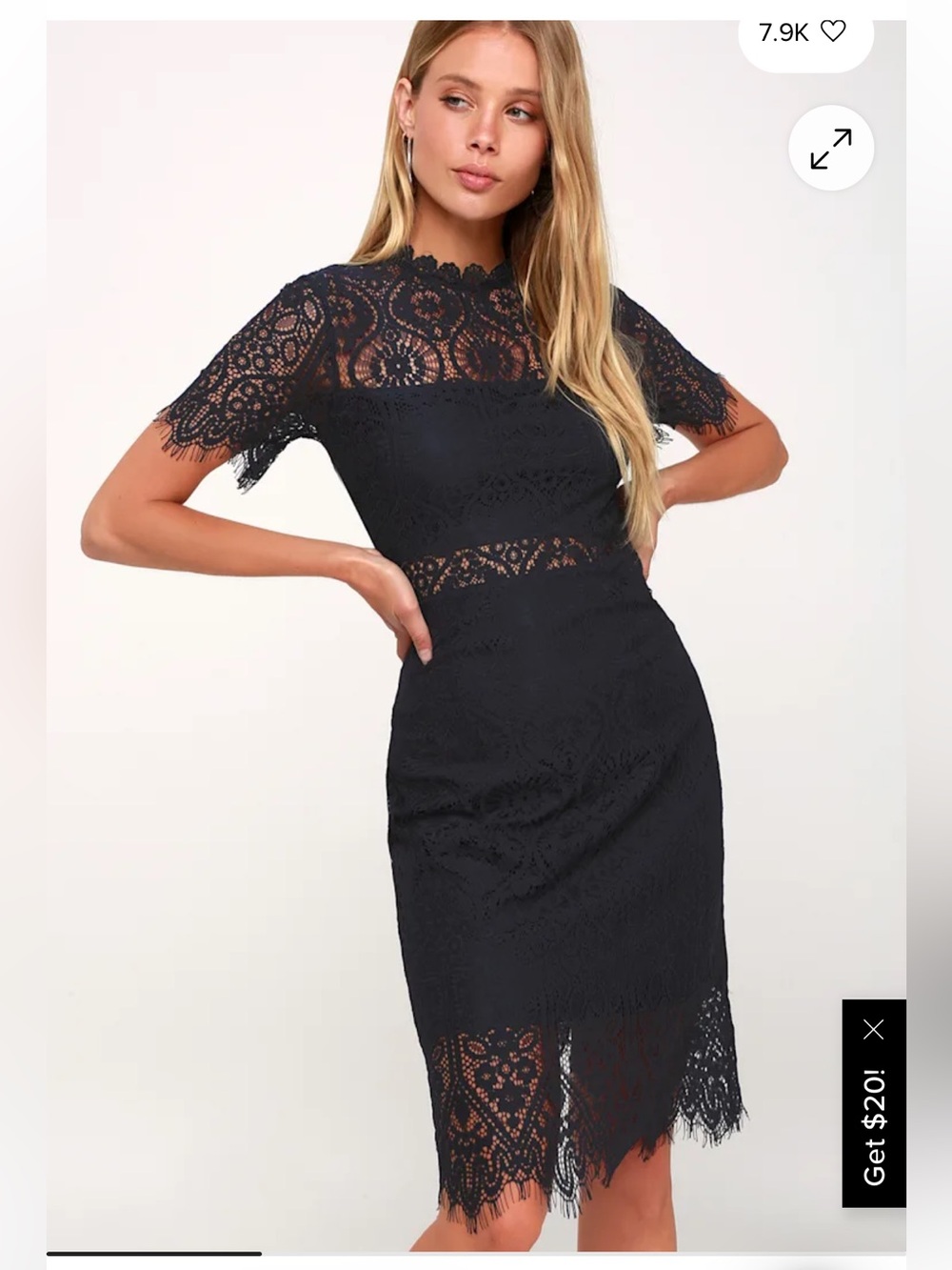 Lulus Remarkable Navy Blue Sheer Lace Short Sleeve Mini Dress NWT